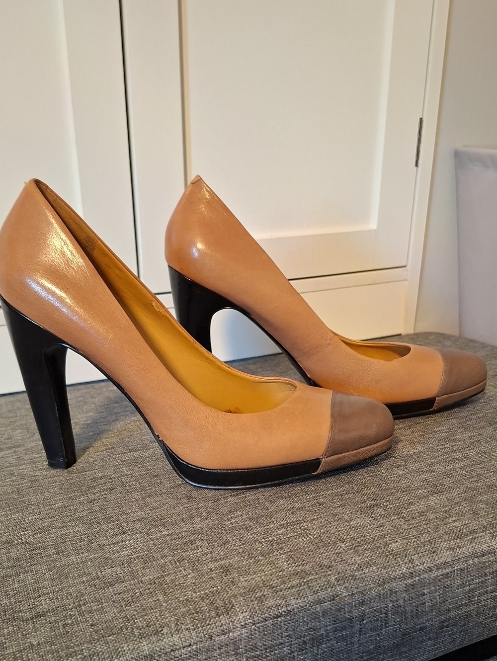 Nine West Two-Tone Tan and Taupe High Heel Pumps